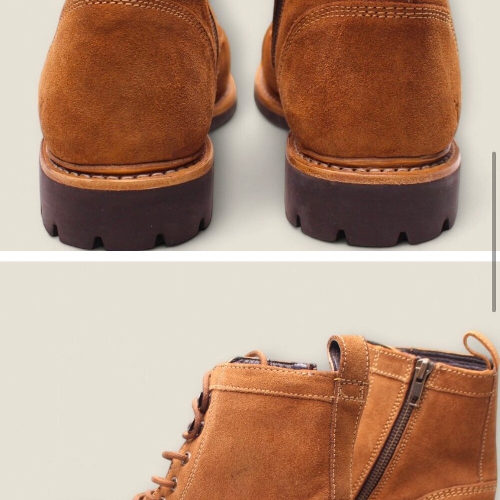 Brand New! Mens Frye Russell Lace-Up Suede Boots w side zipper in tan S-8 - Picture 11 of 13